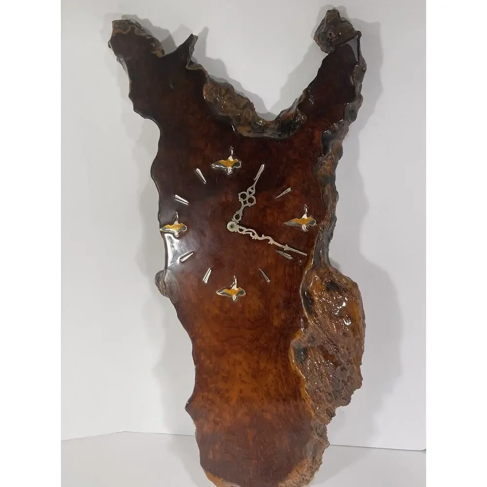 Burl Wood Wall Clock Burl Redwood Gorgeous Vintage Custom Duck‎ Goose Image Real